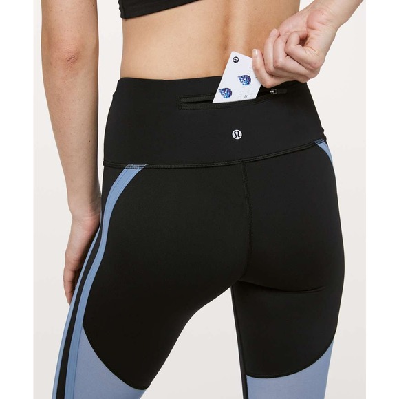 Lululemon Leggings 4 Black Blue Zip The Line Crop High Rise Capri Workout - Picture 15 of 16